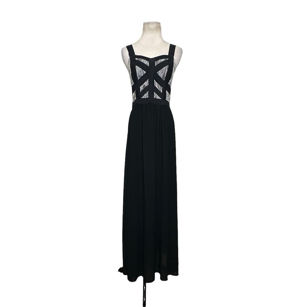 Lucy Paris black cream lace detail maxi party dress size Small